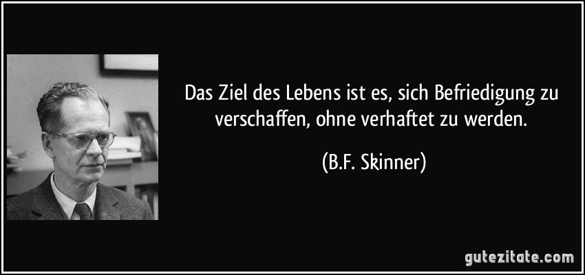 Das Ziel des Lebens ist es, sich Befriedigung zu verschaffen, ohne verhaftet zu werden. (B.F. Skinner)