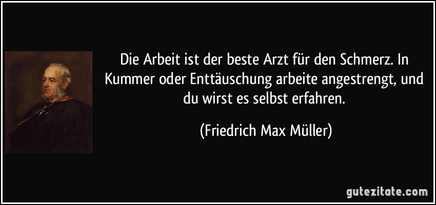 Die Arbeit ist der beste Arzt für den Schmerz. In Kummer oder Enttäuschung arbeite angestrengt, und du wirst es selbst erfahren. (Friedrich Max Müller)