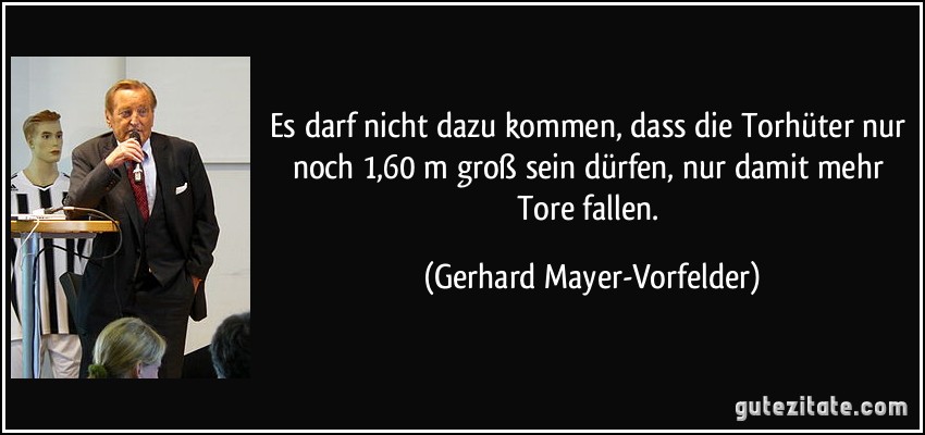 Es darf nicht dazu kommen, dass die Torhüter nur noch 1,60 m groß sein dürfen, nur damit mehr Tore fallen. (Gerhard Mayer-Vorfelder)