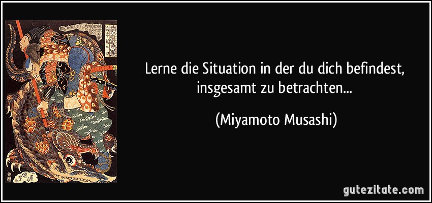 Lerne die Situation in der du dich befindest, insgesamt zu betrachten... (Miyamoto Musashi)