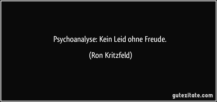 Psychoanalyse: Kein Leid ohne Freude. (Ron Kritzfeld)