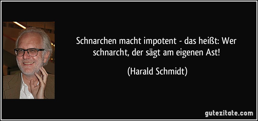 Schnarchen macht impotent - das heißt: Wer schnarcht, der sägt am eigenen Ast! (Harald Schmidt)