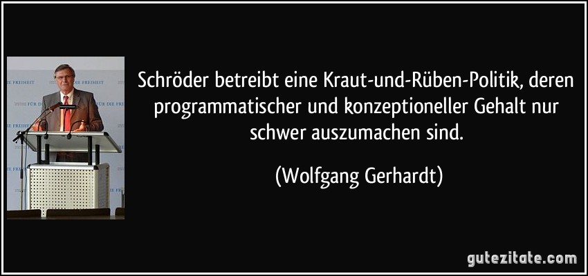 Schröder betreibt eine Kraut-und-Rüben-Politik, deren programmatischer und konzeptioneller Gehalt nur schwer auszumachen sind. (Wolfgang Gerhardt)