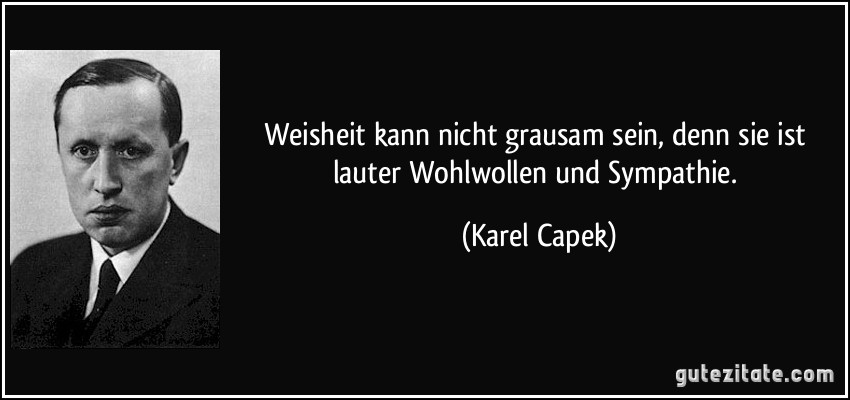 Weisheit kann nicht grausam sein, denn sie ist lauter Wohlwollen und Sympathie. (Karel Capek)