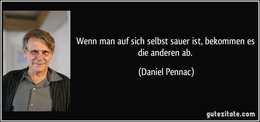 Wenn man auf sich selbst sauer ist, bekommen es die anderen ab. (Daniel Pennac)