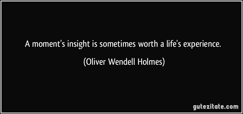 A moment's insight is sometimes worth a life's experience. (Oliver Wendell Holmes)