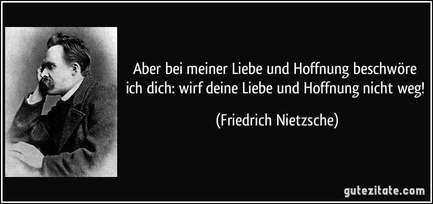 Aber bei meiner Liebe und Hoffnung beschwöre ich dich: wirf deine Liebe und Hoffnung nicht weg! (Friedrich Nietzsche)