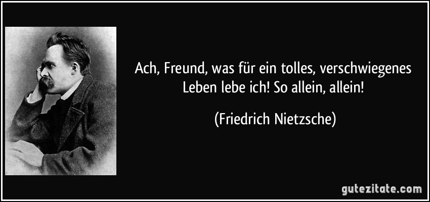 Ach, Freund, was für ein tolles, verschwiegenes Leben lebe ich! So allein, allein! (Friedrich Nietzsche)