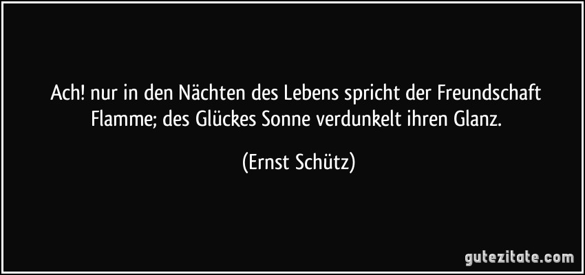 Ach! nur in den Nächten des Lebens spricht der Freundschaft Flamme; des Glückes Sonne verdunkelt ihren Glanz. (Ernst Schütz)