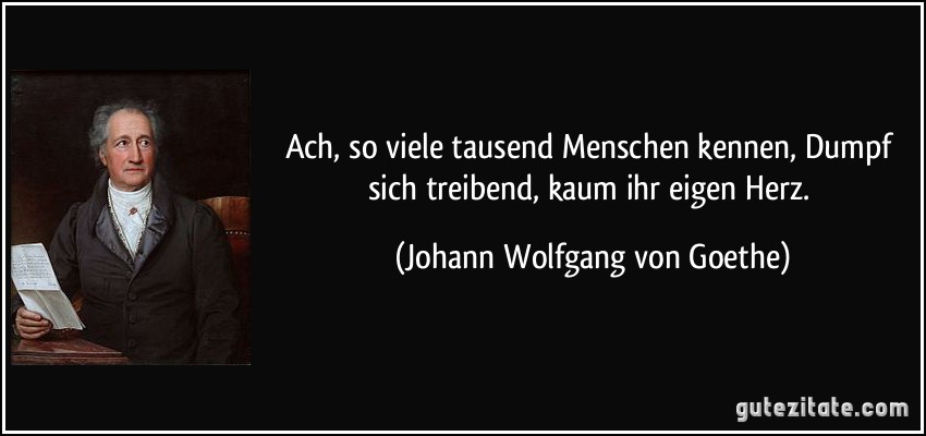 Ach, so viele tausend Menschen kennen, Dumpf sich treibend, kaum ihr eigen Herz. (Johann Wolfgang von Goethe)