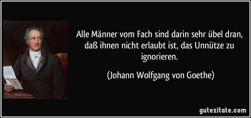 Alle Männer vom Fach sind darin sehr übel dran, daß ihnen nicht erlaubt ist, das Unnütze zu ignorieren. (Johann Wolfgang von Goethe)