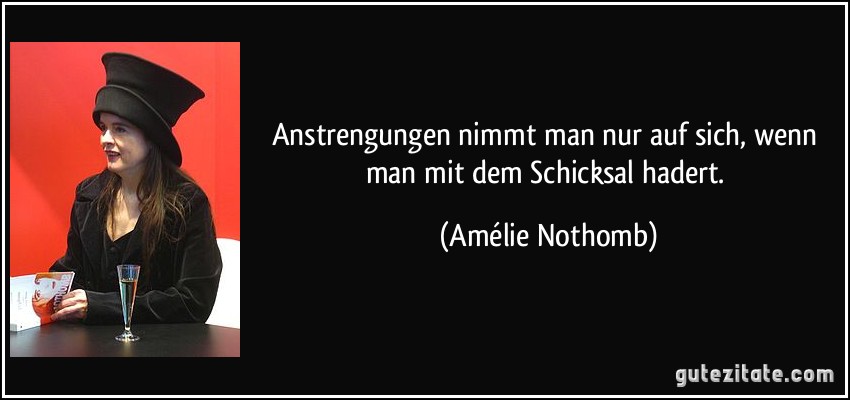 Anstrengungen nimmt man nur auf sich, wenn man mit dem Schicksal hadert. (Amélie Nothomb)