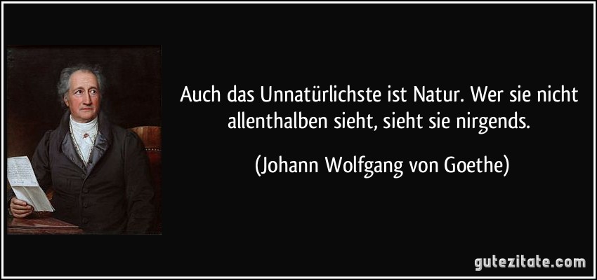 Auch das Unnatürlichste ist Natur. Wer sie nicht allenthalben sieht, sieht sie nirgends. (Johann Wolfgang von Goethe)