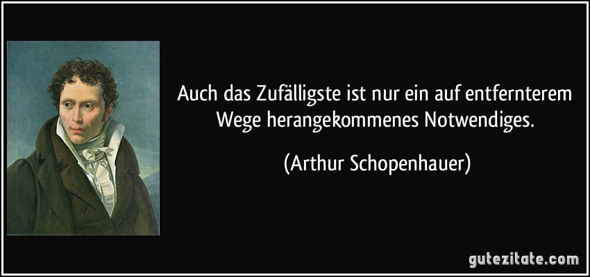 Auch das Zufälligste ist nur ein auf entfernterem Wege herangekommenes Notwendiges. (Arthur Schopenhauer)