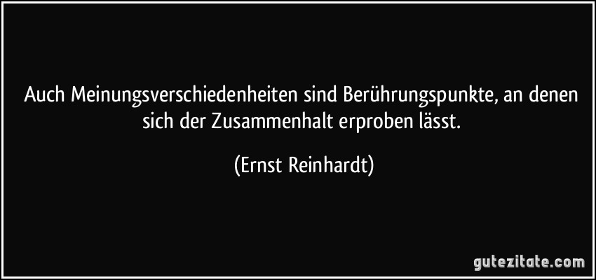 Auch Meinungsverschiedenheiten sind Berührungspunkte, an denen sich der Zusammenhalt erproben lässt. (Ernst Reinhardt)