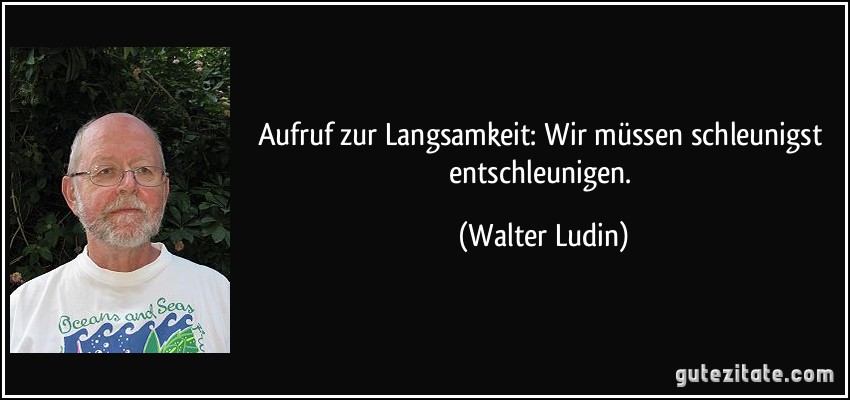 Aufruf zur Langsamkeit: Wir müssen schleunigst entschleunigen. (Walter Ludin)