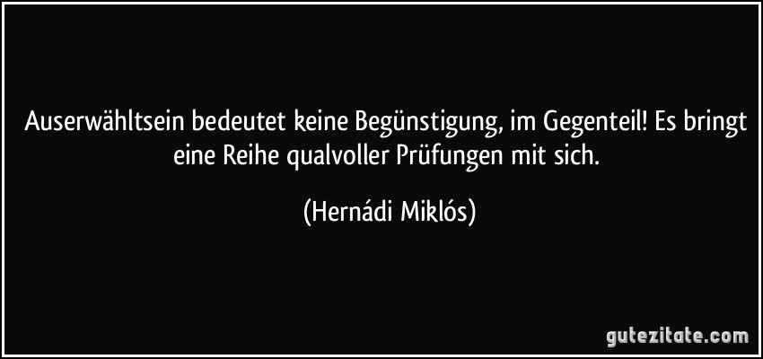 Auserwähltsein bedeutet keine Begünstigung, im Gegenteil! Es bringt eine Reihe qualvoller Prüfungen mit sich. (Hernádi Miklós)