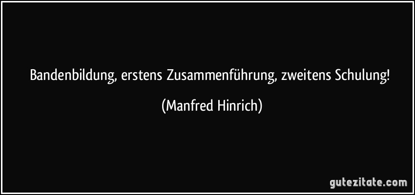 Bandenbildung, erstens Zusammenführung, zweitens Schulung! (Manfred Hinrich)