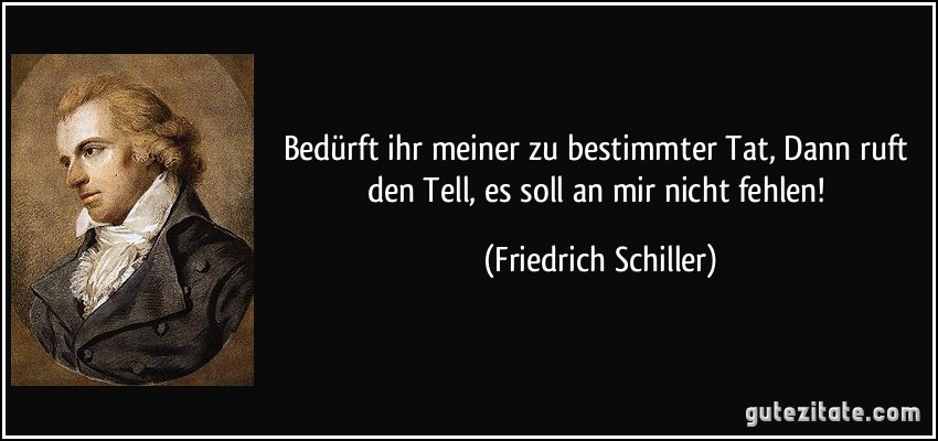 Bedürft ihr meiner zu bestimmter Tat, Dann ruft den Tell, es soll an mir nicht fehlen! (Friedrich Schiller)