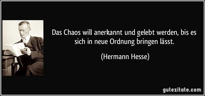 Das Chaos will anerkannt und gelebt werden, bis es sich in neue Ordnung bringen lässt. (Hermann Hesse)