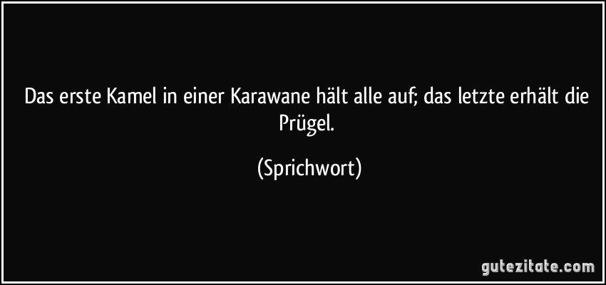 Das erste Kamel in einer Karawane hält alle auf; das letzte erhält die Prügel. (Sprichwort)