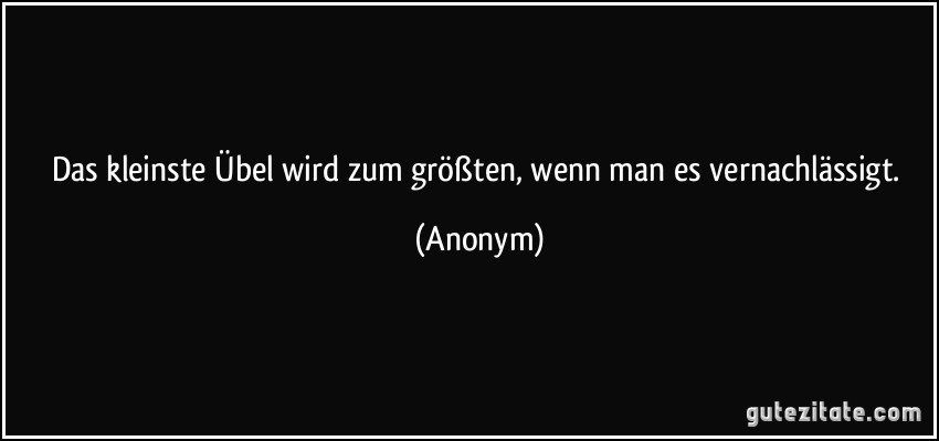 Das kleinste Übel wird zum größten, wenn man es vernachlässigt. (Anonym)