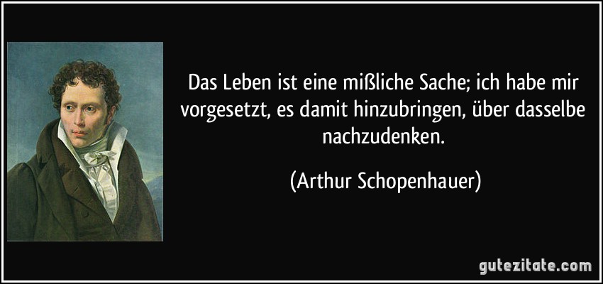 Das Leben ist eine mißliche Sache; ich habe mir vorgesetzt, es damit hinzubringen, über dasselbe nachzudenken. (Arthur Schopenhauer)