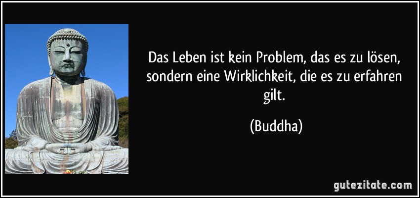 Das Leben ist kein Problem, das es zu lösen, sondern eine Wirklichkeit, die es zu erfahren gilt. (Buddha)