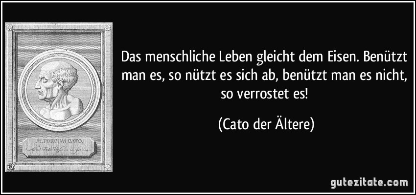 Das menschliche Leben gleicht dem Eisen. Benützt man es, so nützt es sich ab, benützt man es nicht, so verrostet es! (Cato der Ältere)