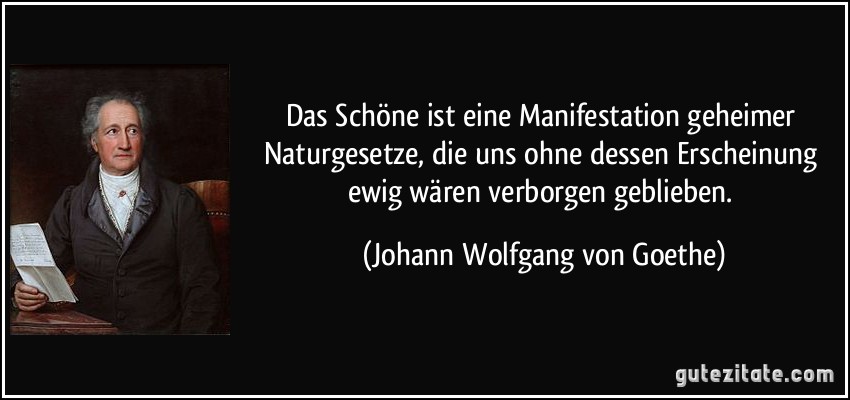 Das Schöne ist eine Manifestation geheimer Naturgesetze, die uns ohne dessen Erscheinung ewig wären verborgen geblieben. (Johann Wolfgang von Goethe)