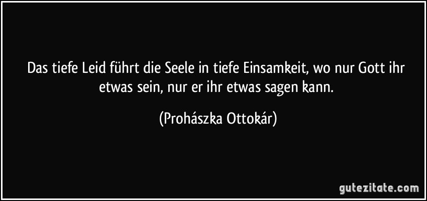 Das tiefe Leid führt die Seele in tiefe Einsamkeit, wo nur Gott ihr etwas sein, nur er ihr etwas sagen kann. (Prohászka Ottokár)