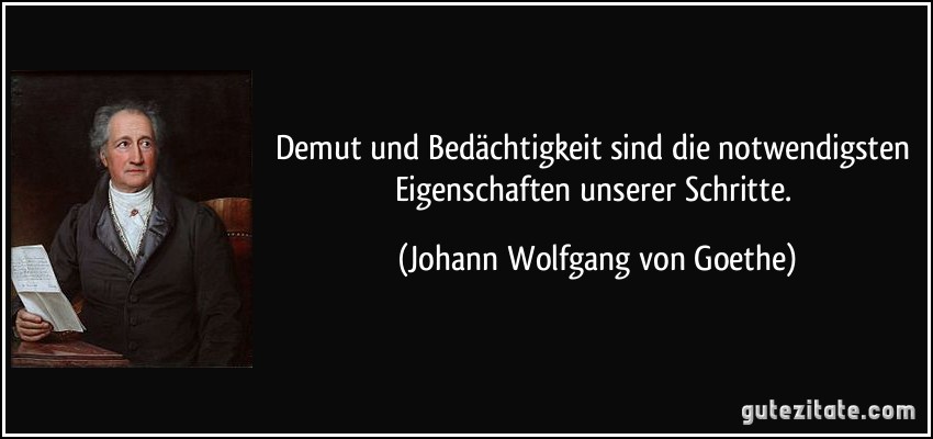 Demut und Bedächtigkeit sind die notwendigsten Eigenschaften unserer Schritte. (Johann Wolfgang von Goethe)