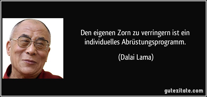 Den eigenen Zorn zu verringern ist ein individuelles Abrüstungsprogramm. (Dalai Lama)