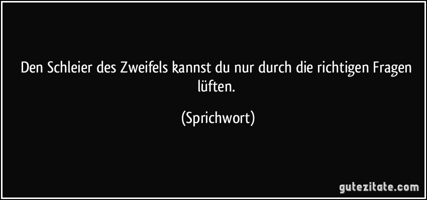 Den Schleier des Zweifels kannst du nur durch die richtigen Fragen lüften. (Sprichwort)