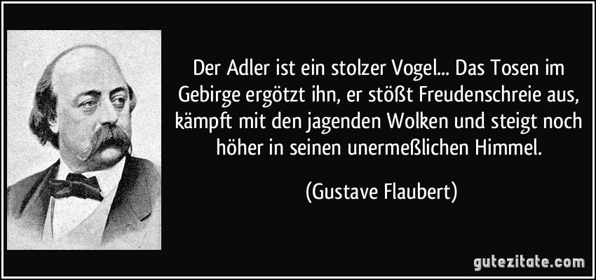 Der Adler ist ein stolzer Vogel... Das Tosen im Gebirge ergötzt ihn, er stößt Freudenschreie aus, kämpft mit den jagenden Wolken und steigt noch höher in seinen unermeßlichen Himmel. (Gustave Flaubert)