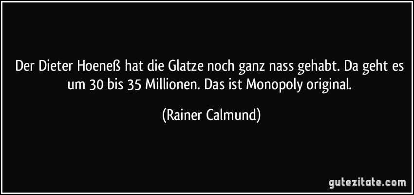 Der Dieter Hoeneß hat die Glatze noch ganz nass gehabt. Da geht es um 30 bis 35 Millionen. Das ist Monopoly original. (Rainer Calmund)