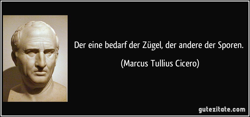 Der eine bedarf der Zügel, der andere der Sporen. (Marcus Tullius Cicero)