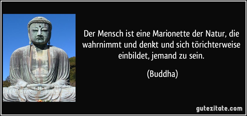 Der Mensch ist eine Marionette der Natur, die wahrnimmt und denkt und sich törichterweise einbildet, jemand zu sein. (Buddha)