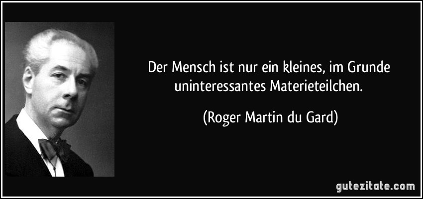 Der Mensch ist nur ein kleines, im Grunde uninteressantes Materieteilchen. (Roger Martin du Gard)