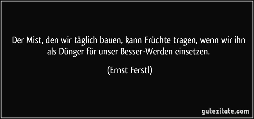 Der Mist, den wir täglich bauen, kann Früchte tragen, wenn wir ihn als Dünger für unser Besser-Werden einsetzen. (Ernst Ferstl)