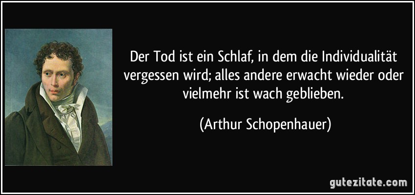 Der Tod ist ein Schlaf, in dem die Individualität vergessen wird; alles andere erwacht wieder oder vielmehr ist wach geblieben. (Arthur Schopenhauer)