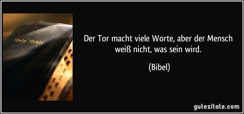 Der Tor macht viele Worte, aber der Mensch weiß nicht, was sein wird. (Bibel)