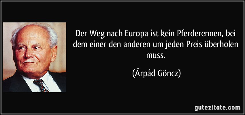 Der Weg nach Europa ist kein Pferderennen, bei dem einer den anderen um jeden Preis überholen muss. (Árpád Göncz)