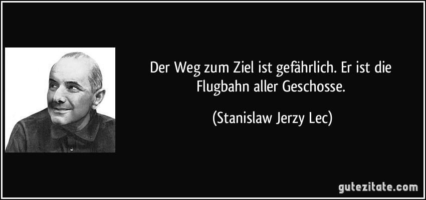 Der Weg zum Ziel ist gefährlich. Er ist die Flugbahn aller Geschosse. (Stanislaw Jerzy Lec)