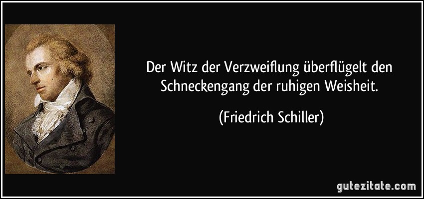 Der Witz der Verzweiflung überflügelt den Schneckengang der ruhigen Weisheit. (Friedrich Schiller)