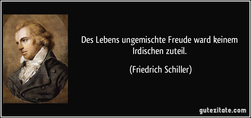 Des Lebens ungemischte Freude / ward keinem Irdischen zuteil. (Friedrich Schiller)