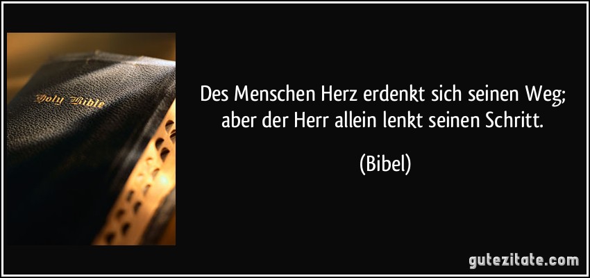 Des Menschen Herz erdenkt sich seinen Weg; aber der Herr allein lenkt seinen Schritt. (Bibel)