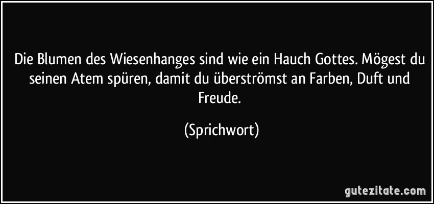 Die Blumen des Wiesenhanges sind wie ein Hauch Gottes. Mögest du seinen Atem spüren, damit du überströmst an Farben, Duft und Freude. (Sprichwort)