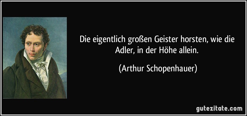 Die eigentlich großen Geister horsten, wie die Adler, in der Höhe allein. (Arthur Schopenhauer)