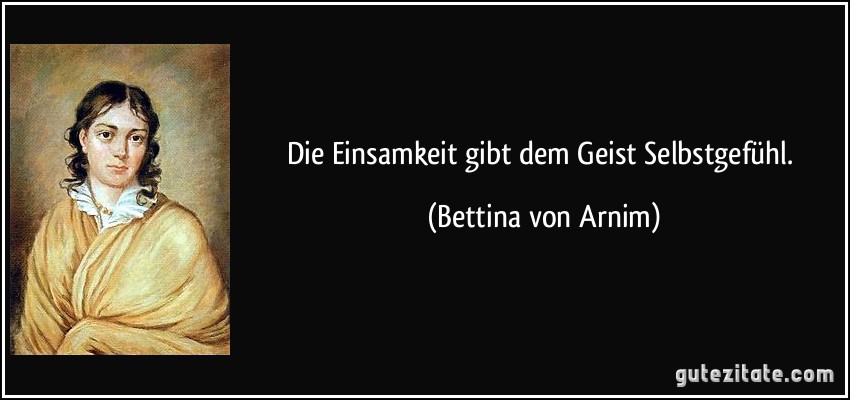 Die Einsamkeit gibt dem Geist Selbstgefühl. (Bettina von Arnim)